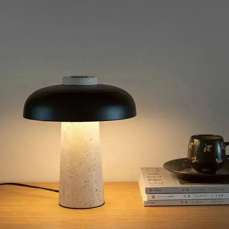 Vrimlie Aurelia Stone and Metal Table Lamp — Downward Warm LED Light