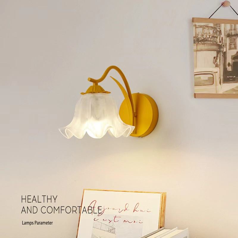 Marcoe French Country Flower Wall Lamp — White Acrylic Shade Trim