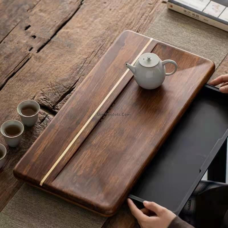 صينية شاي غونغفو من الخيزران بطول 50cm — تصميم لتصريف المياه